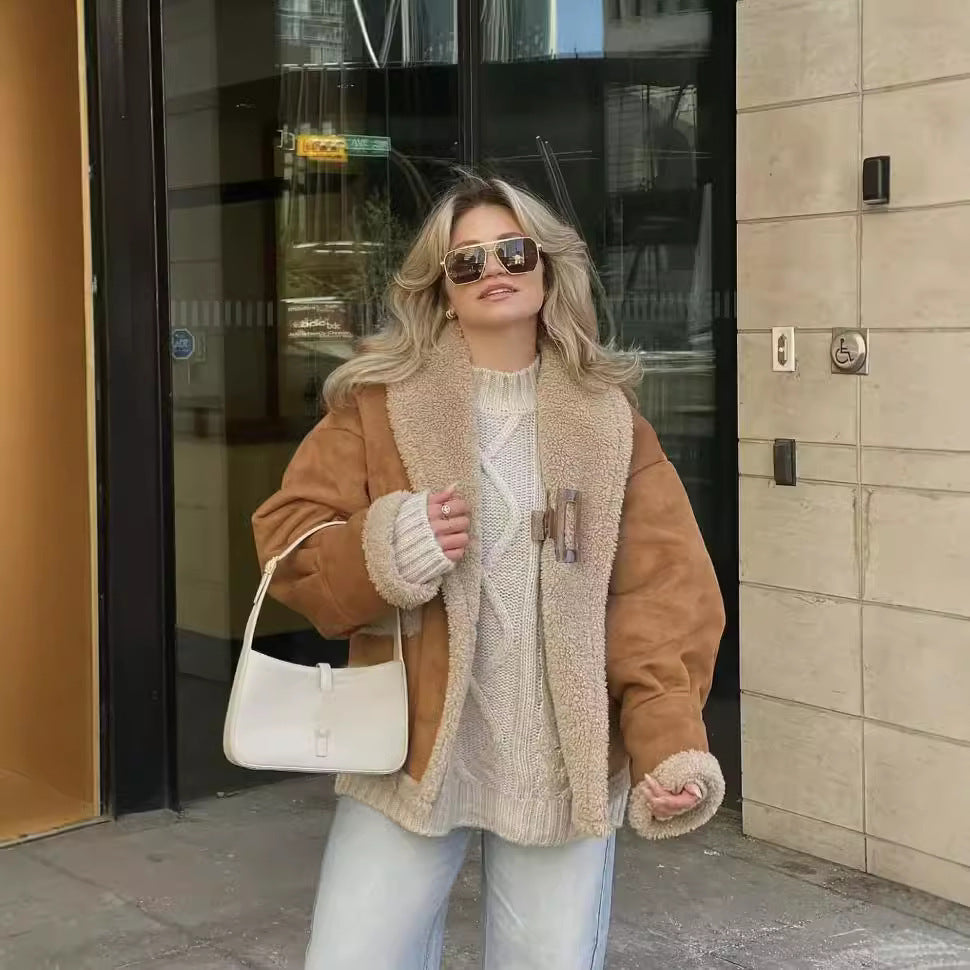 Damen Teddy-Fleecejacke mit praktischem Knopfverschluss und großen Taschen R&B