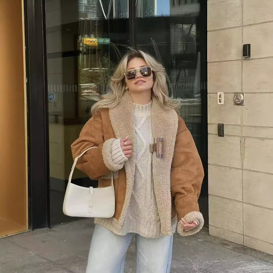 Damen Teddy-Fleecejacke mit praktischem Knopfverschluss und großen Taschen R&B