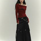 Damen Langarmshirt mit asymmetrischem Ausschnitt und grafischem Druck
