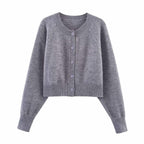 Damen cropped Strickjacke mit Knopfdetails und elastischem Bund R&B