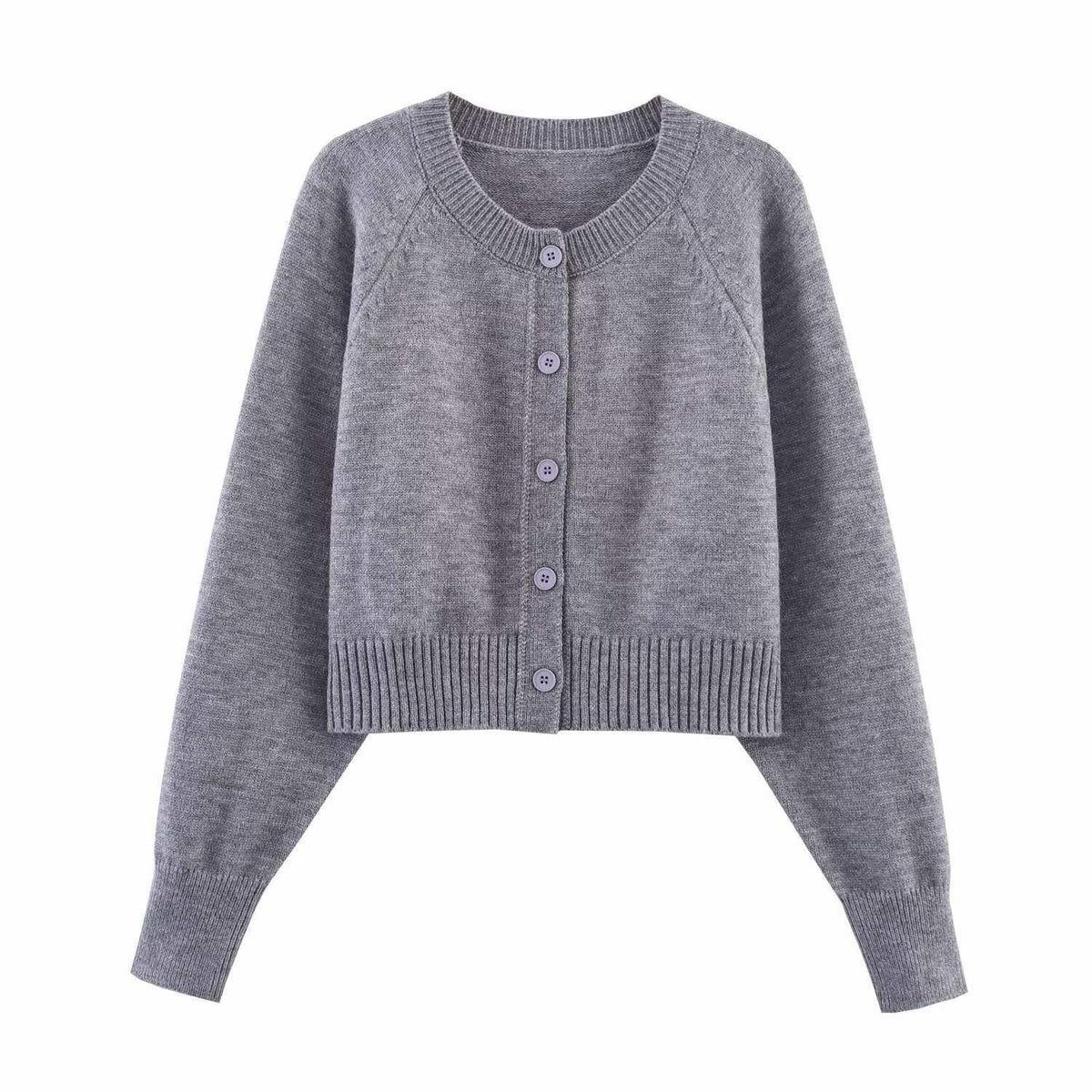 Damen cropped Strickjacke mit Knopfdetails und elastischem Bund R&B
