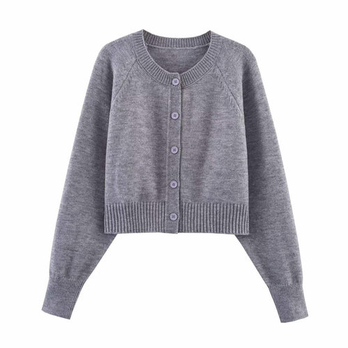 Damen cropped Strickjacke mit Knopfdetails und elastischem Bund R&B