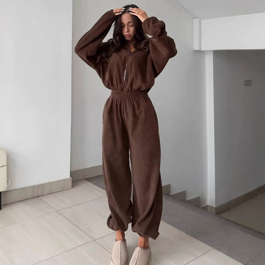 Damen bequemer und stylischer Fleece-Jumpsuit R&B
