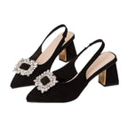 Damen Slingback Pumps mit luxuriösem Strass-Detail und bequemem Blockabsatz