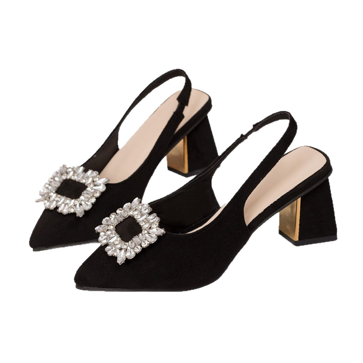Damen Slingback Pumps mit luxuriösem Strass-Detail und bequemem Blockabsatz