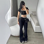 Damen sportliches Zweiteiler-Set mit weitem Bein und kurzem Oberteil R&B