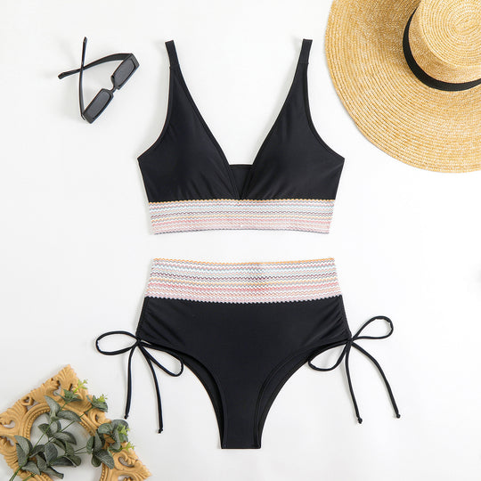 Damen Hochgeschnittener Bikini mit verstellbaren Bindebändern R&B