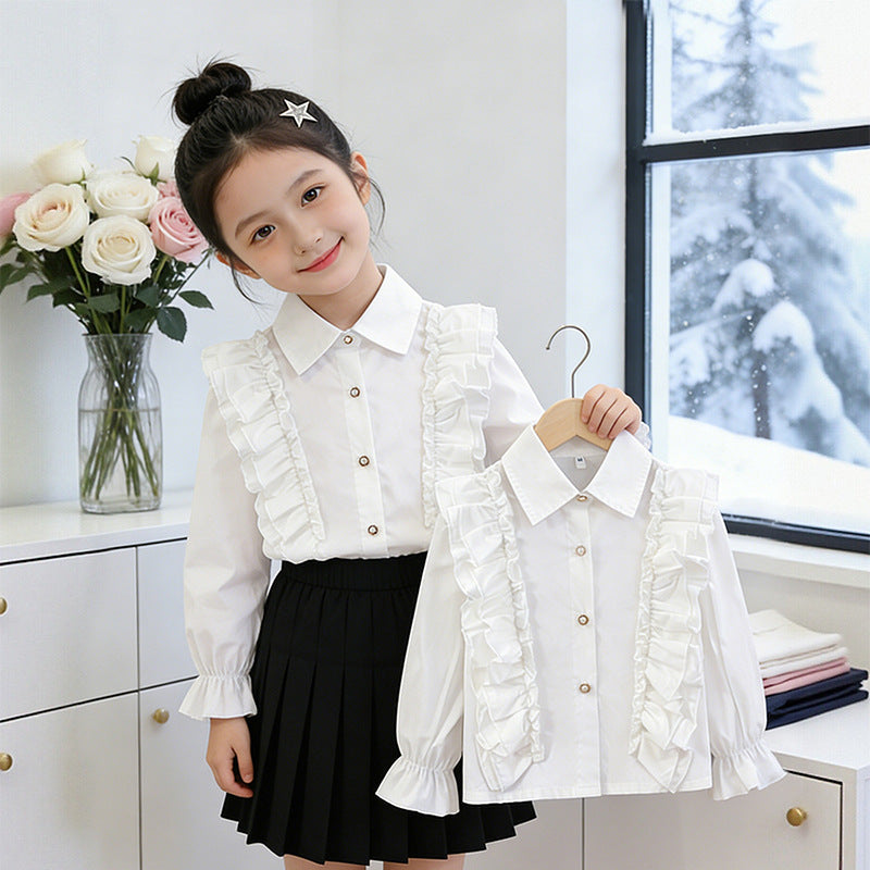 Mädchen Bluse mit Rüschendetails und Knopfverschluss R&B