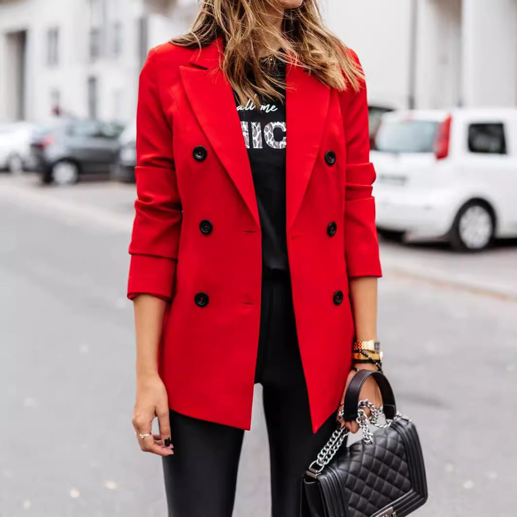 Damen eleganter taillierter Blazer mit doppelter Knopfleiste R&B