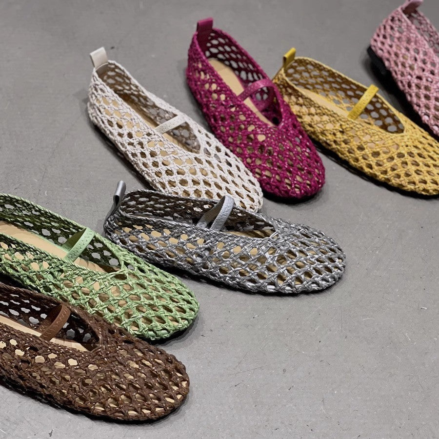 Damen Netz-Ballerinas mit elastischem Riemen und luftiger Oberflächenstruktur