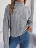 Damen Gemütlicher Strickpullover mit Stehkragen und Zopfmuster R&B