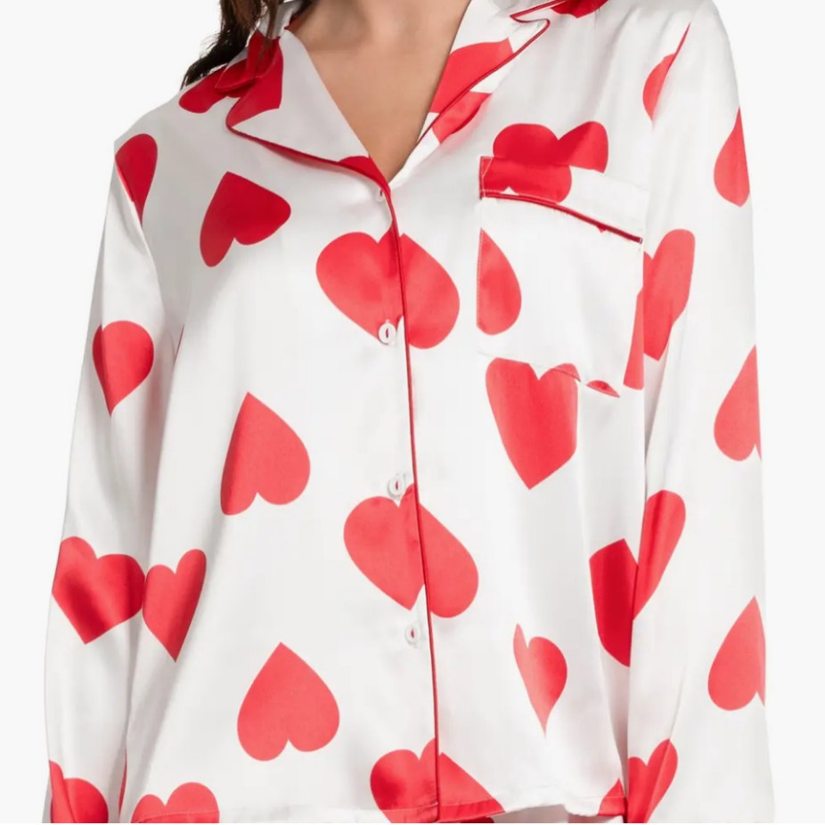 Damen Satin-Pyjama-Set mit Herzen R&B