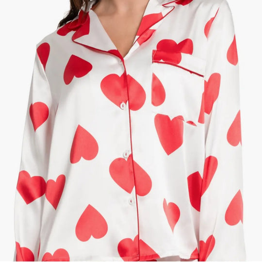 Damen Satin-Pyjama-Set mit Herzen R&B