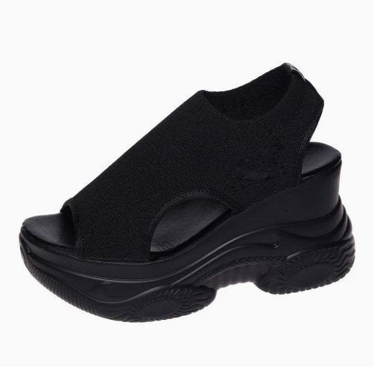 Damen Sportliche Plateau-Sandalen mit atmungsaktivem Strick-Obermaterial R&B