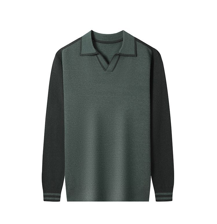 Herren Feinstrickpullover mit V-Ausschnitt und modischem Kontrastdesign R&B