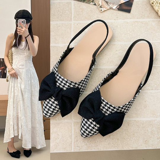 Damen Slingback-Clogs aus Check-Stoff mit eleganter Schleifenapplikation R&B