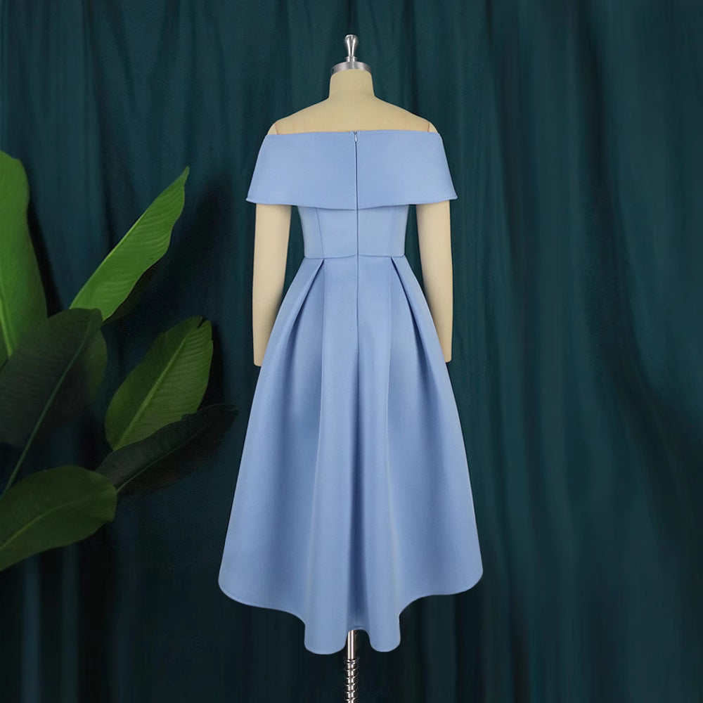 Damen A-Linien Kleid mit schulterfreiem Design und schwingendem Saum R&B