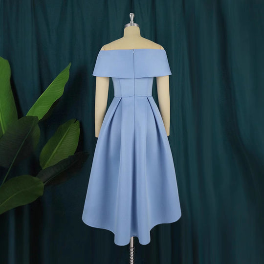 Damen A-Linien Kleid mit schulterfreiem Design und schwingendem Saum R&B