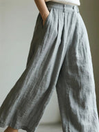 Damen weite Leinenhose mit eleganter Bundfalte und Taschen R&B