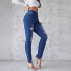 Damen Jeans im modernen Skinny Fit mit knöpfen und modischen Rissdetails R&B