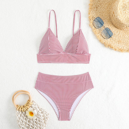 Damen Hochtailliertes Bikini-Set mit feinen Streifen R&B