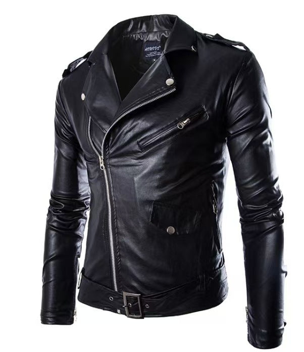 R&B | Herren Echtes Leder Bikerjacke mit Asymmetrischem Reißverschluss