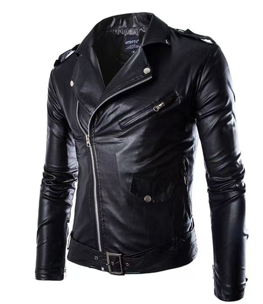R&B | Herren Echtes Leder Bikerjacke mit Asymmetrischem Reißverschluss