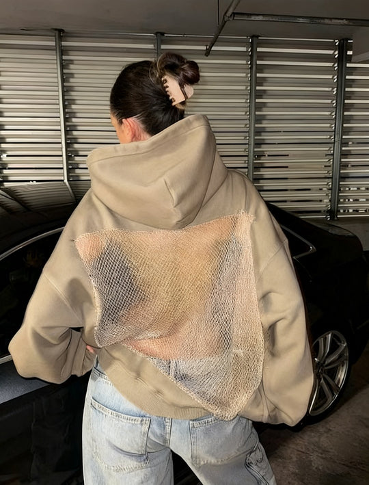 Damen nan Kapuzensweatshirt mit transparenter bestickter Rückenpartie R&B