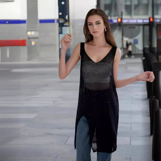 Damen luftiges Netzoberteil mit modernem Schnitt R&B