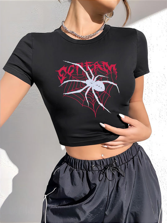 Damen Crop-T-Shirt mit auffälligem Statement-Print R&B