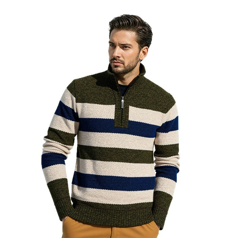Herren modischer Stehkragen Pullover mit dekorativen Streifen R&B