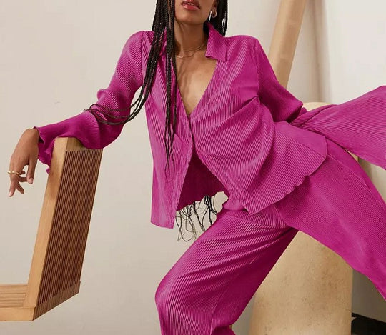 Damen elegantes Lounge-Set aus softem Plissee R&B