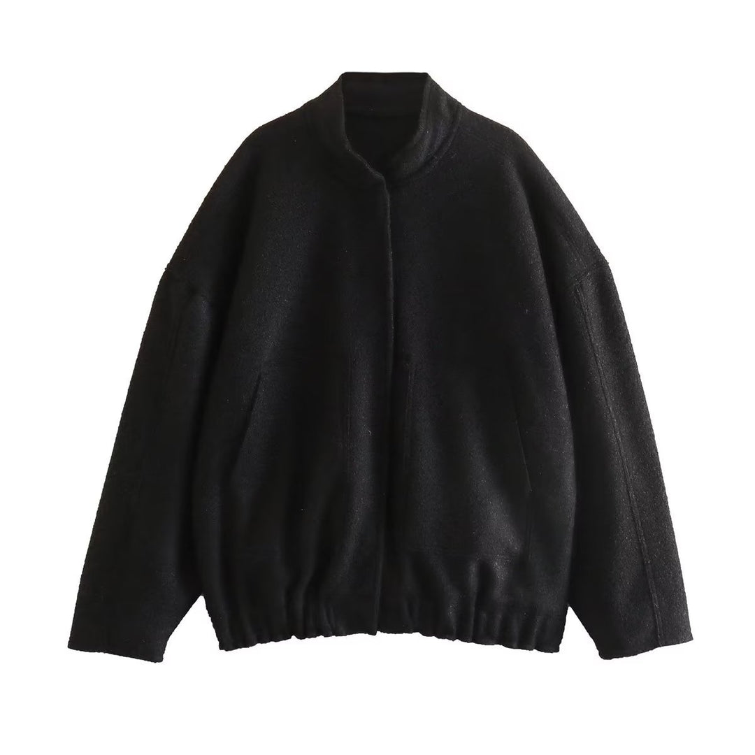 Damen flauschige Oversized-Jacke mit praktischen Taschen und elegantem Stehkragen R&B