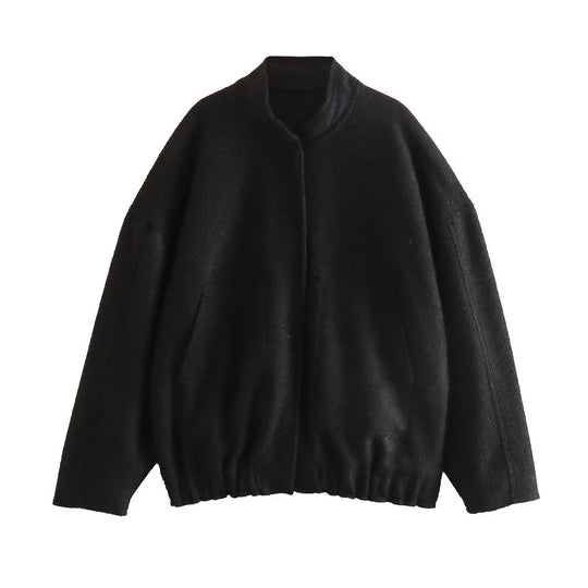 Damen flauschige Oversized-Jacke mit praktischen Taschen und elegantem Stehkragen R&B