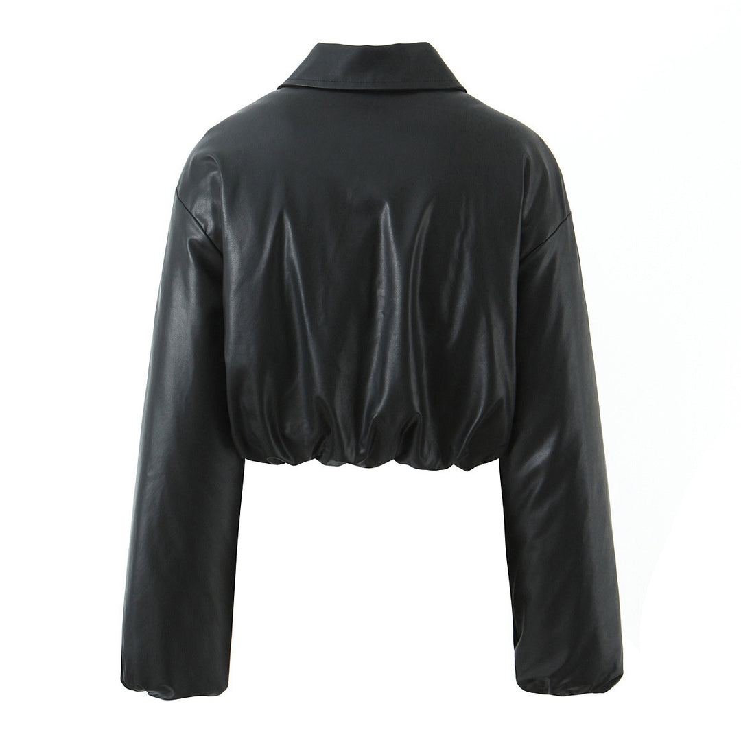 Damen elegante cropped Jacke mit Reißverschluss und Stickkragen R&B