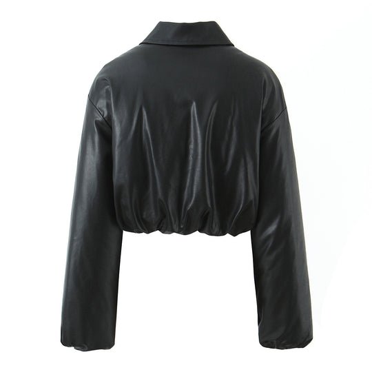 Damen elegante cropped Jacke mit Reißverschluss und Stickkragen R&B