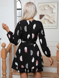 Damen Wickelkleid mit voluminösen Ärmeln und floralem Print R&B