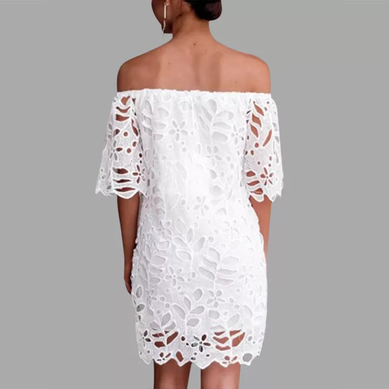 Damen Off-Shoulder Kleid mit floralen Cut-Outs und luftigen Ärmeln R&B