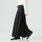 Damen nan Maxi-Rock mit breitem Taillenbund ornamentaler Bordüre und plissierten Falten R&B