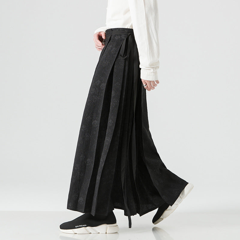 Damen nan Maxi-Rock mit breitem Taillenbund ornamentaler Bordüre und plissierten Falten R&B