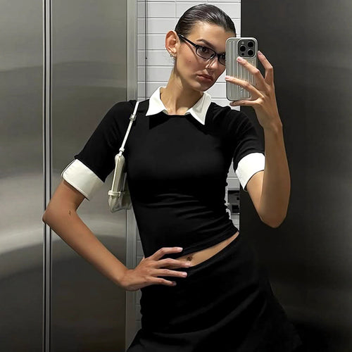 Damen Kurzarmoberteil mit elegantem Kragen und modischem Schnitt R&B