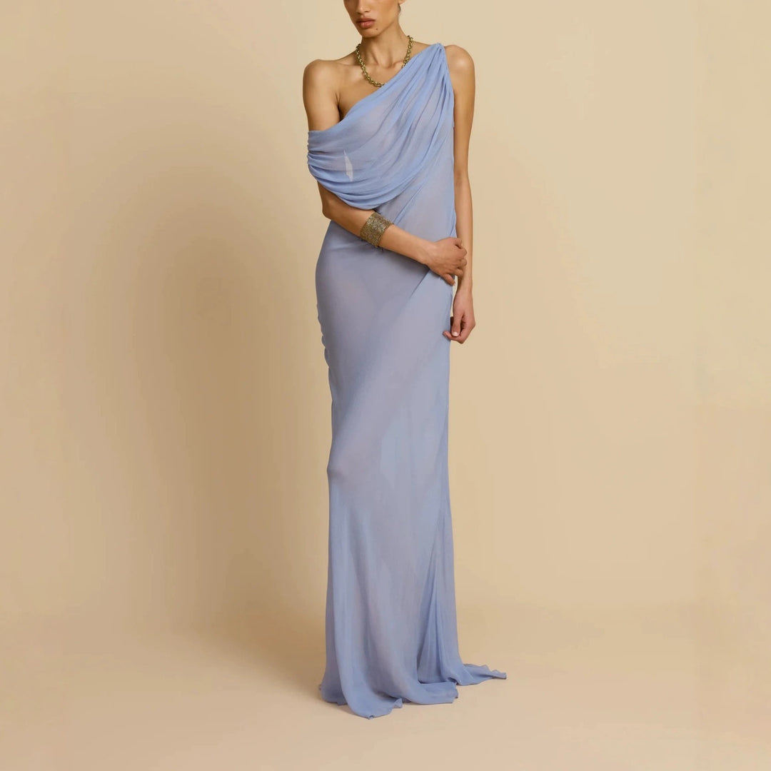 Damen Fließendes Maxikleid mit drapiertem Ausschnitt R&B