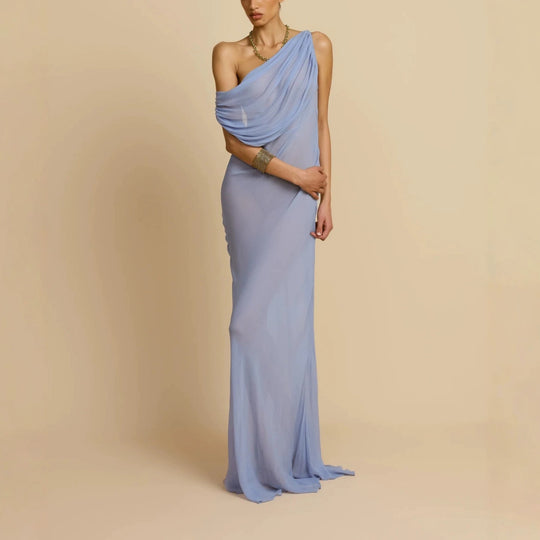Damen Fließendes Maxikleid mit drapiertem Ausschnitt R&B