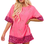 Damen Tunika Kleid mit Paillettenbesatz und Herzmuster R&B