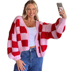 Damen Grobstrickjacke im modernen Karomuster R&B