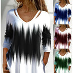 Damen Langarmshirt mit modischem V-Ausschnitt und einzigartigem Farbverlauf R&B