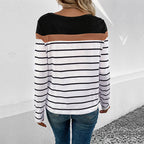 Damen Langarmshirt mit modischem Streifenmuster und kontrastierendem Oberteil R&B