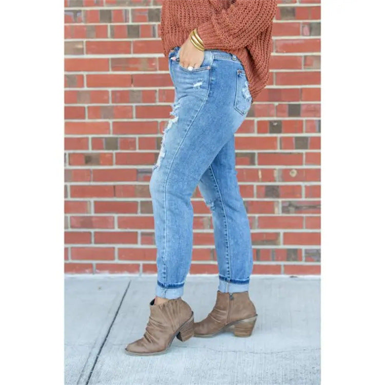 Damen Vintage Destroyed Jeans im entspannten Schnitt mit hohem Bund R&B