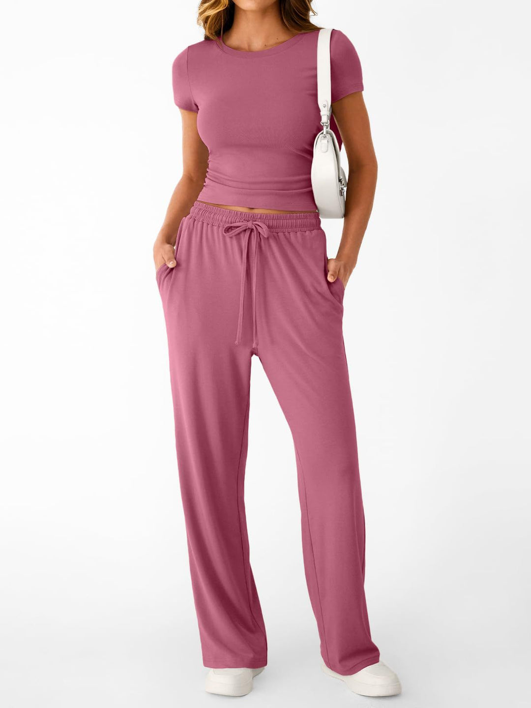 Damen lässiger Freizeitanzug mit kurzen Ärmel und weiten Hosen R&B