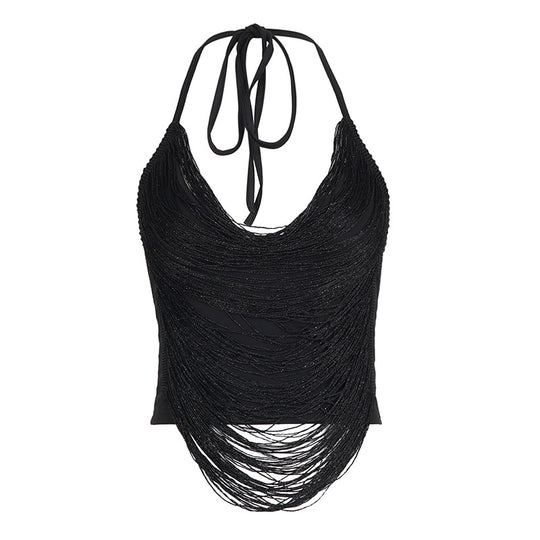 Damen Crop-Top mit eleganten Fransenverzierungen R&B